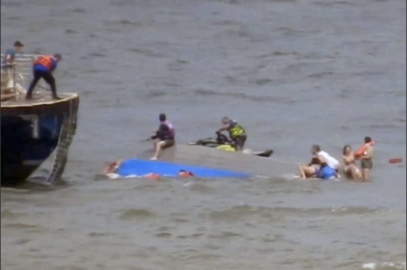 U.S. Coast Guard photo showing the rescue following the capsizing of Stimulus Money illegal charter