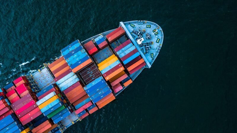 Aerial view of a container ship