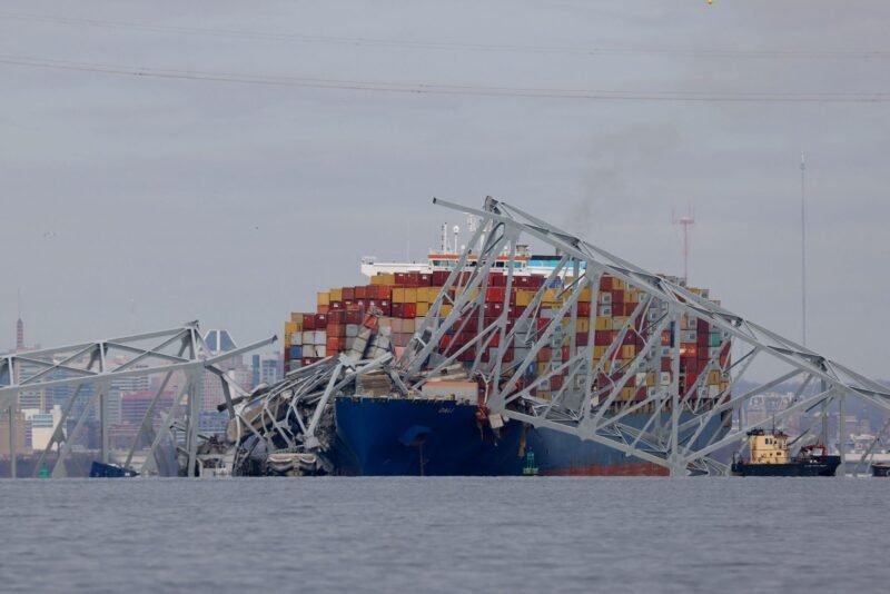 A view of the Dali cargo vessel which crashed into the Francis Scott Key Bridge causing it to collapse in Baltimore, Maryland, U.S., March 26, 2024. REUTERS/Julia Nikhinson
