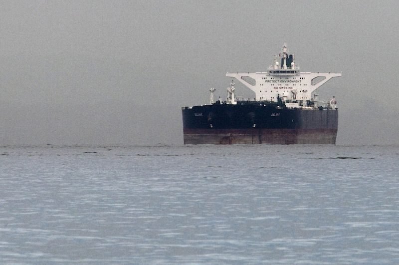 Iranian crude oil supertanker "Delvar" is seen anchored off Singapore. REUTERS/Tim Chong