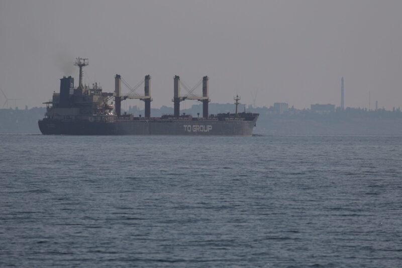 Turkey-flagged bulk carrier Tq Samsun leaves the sea port of Odesa, amid Russia's attack on Ukraine, in Ukraine