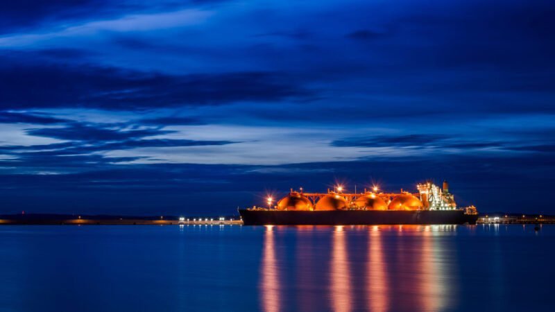 LNG carrier at dusk