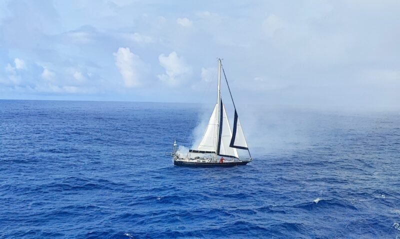 Coast Guard watchstanders and the crew of the tanker ship Orange Ocean coordinated the rescue of a sole boater in the Atlantic Ocean, approximately 410 miles north of Puerto Rico, Dec. 6, 2024