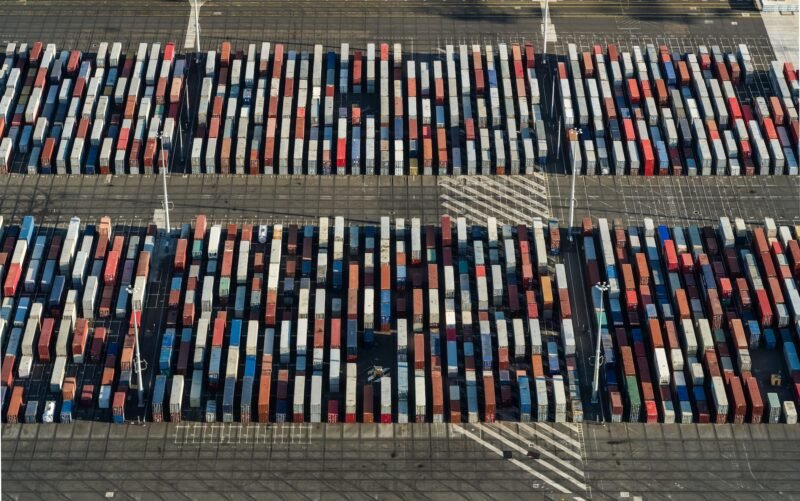 Aerial of shipping containers, Botany Bay, Sydney