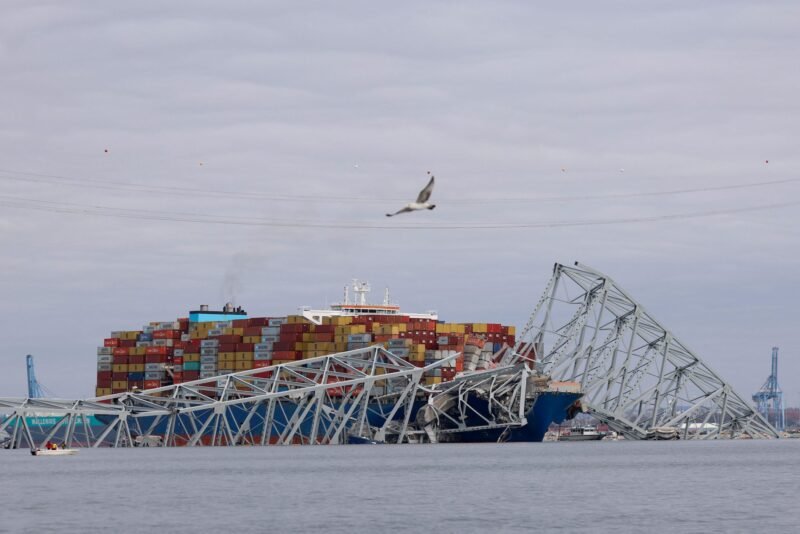 A view of the Dali cargo vessel which crashed into the Francis Scott Key Bridge causing it to collapse in Baltimore, Maryland, U.S., March 26, 2024. REUTERS/Julia Nikhinson