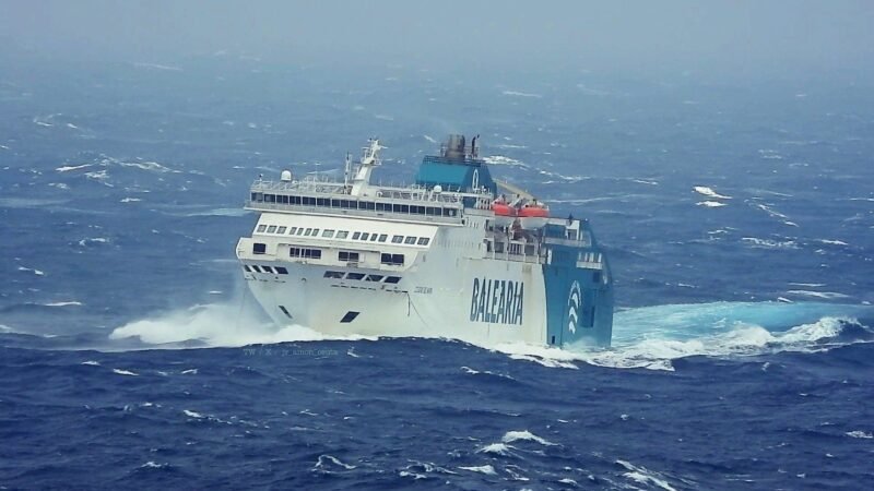 Strait of Gibraltar ferry crossing in rough seas