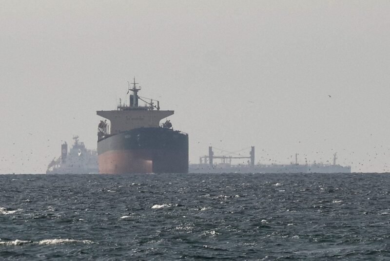 FILE PHOTO: Tankers sail in the Gulf, near the Strait of Hormuz, as seen from northern Ras al-Khaimah, near the border with Oman’s Musandam governance, amid the U.S.-Israeli conflict with Iran, in United Arab Emirates