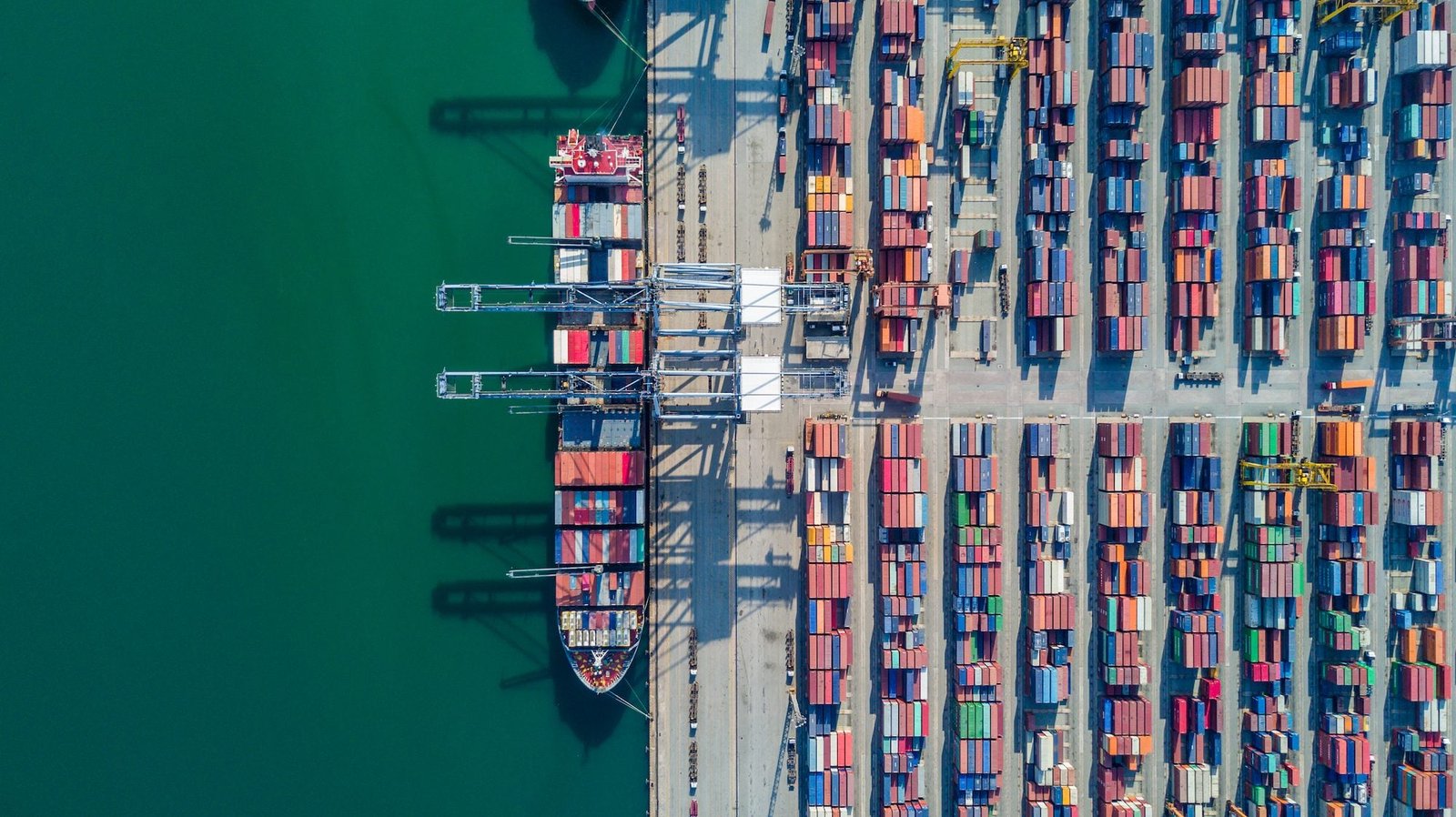 Aerial top view of a containership at port. Stock Photo: Shutterstock/Avigator Fortuner
