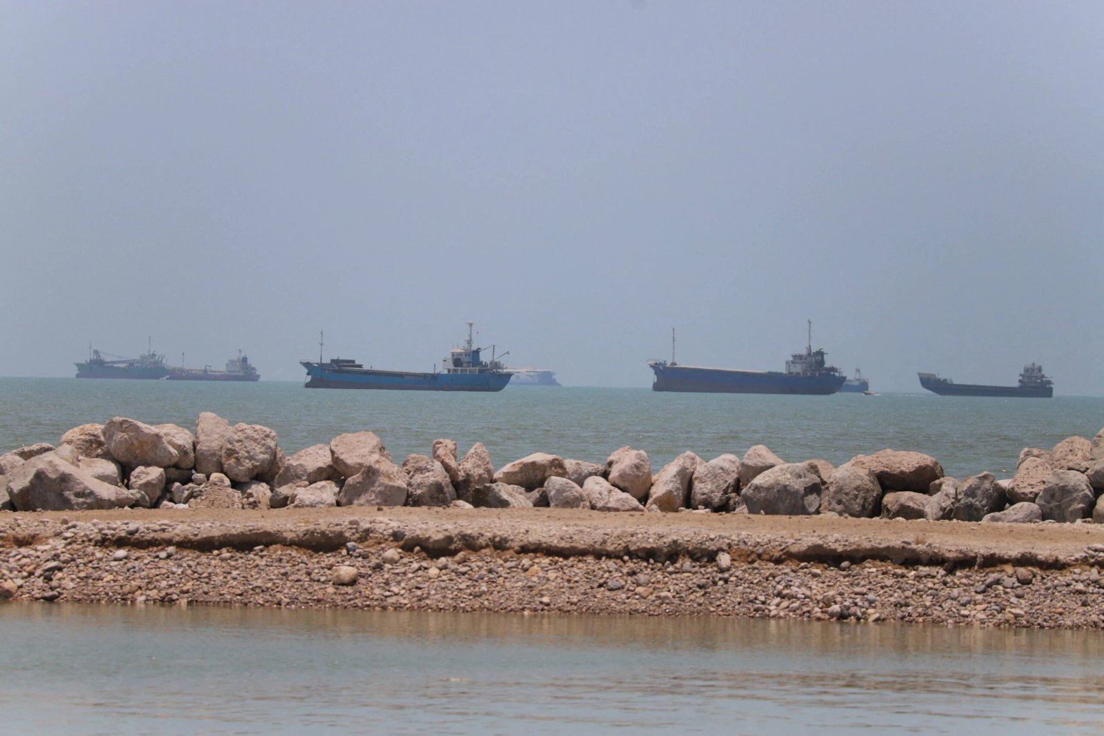Vessels in the Strait of Hormuz near the beach of Bandar Abbas