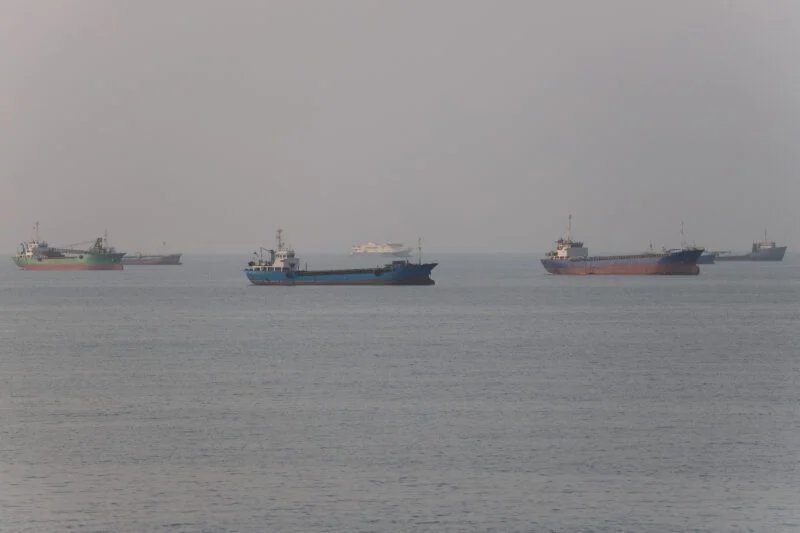 Vessels in the Strait of Hormuz near the beach of Bandar Abbas