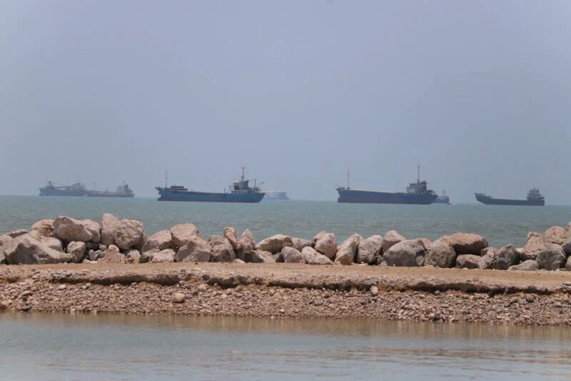 Vessels in the Strait of Hormuz near the beach of Bandar Abbas