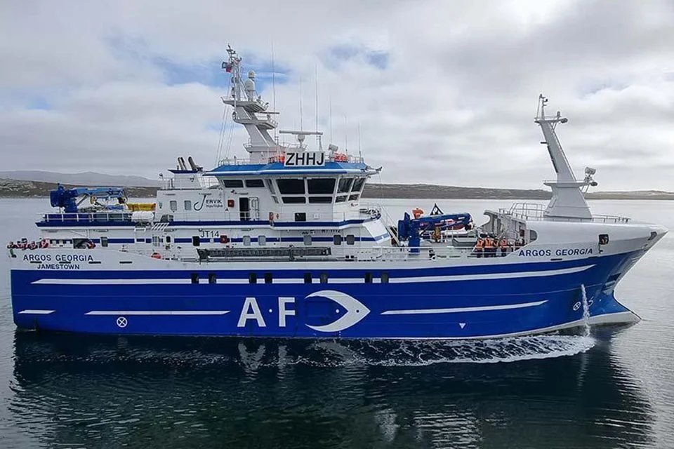 Fishing vessel Argos Georgia underway before its fatal sinking near the Falkland Islands in July 2024.