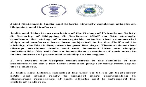 India and Liberia Condemn Attacks on Shipping and Seafarers