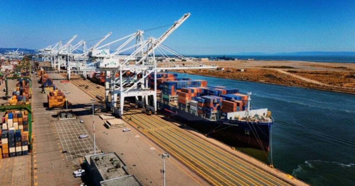 Container cranes and berths at a Malaysian container port