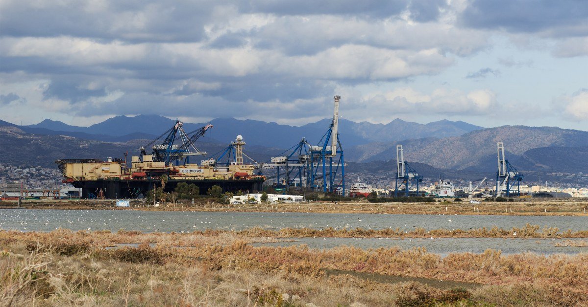 Cargo cranes and berths at Limassol sea port in Cyprus