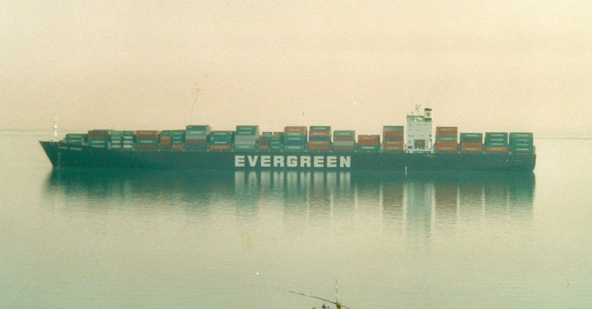 Container ship transiting the Suez Canal in Egypt