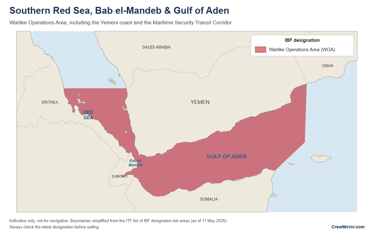 Map of the IBF Warlike Operations Area in the southern Red Sea, Bab el-Mandeb and Gulf of Aden