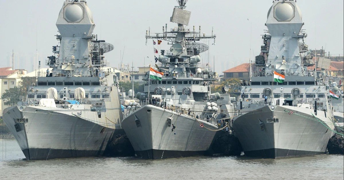 Indian Navy warships moored side by side
