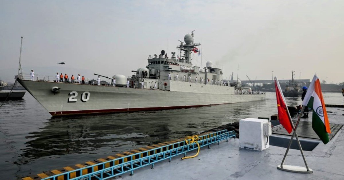 Vietnam People’s Navy ship alongside with Indian and Vietnamese flags at the MILAN 2024 exercise