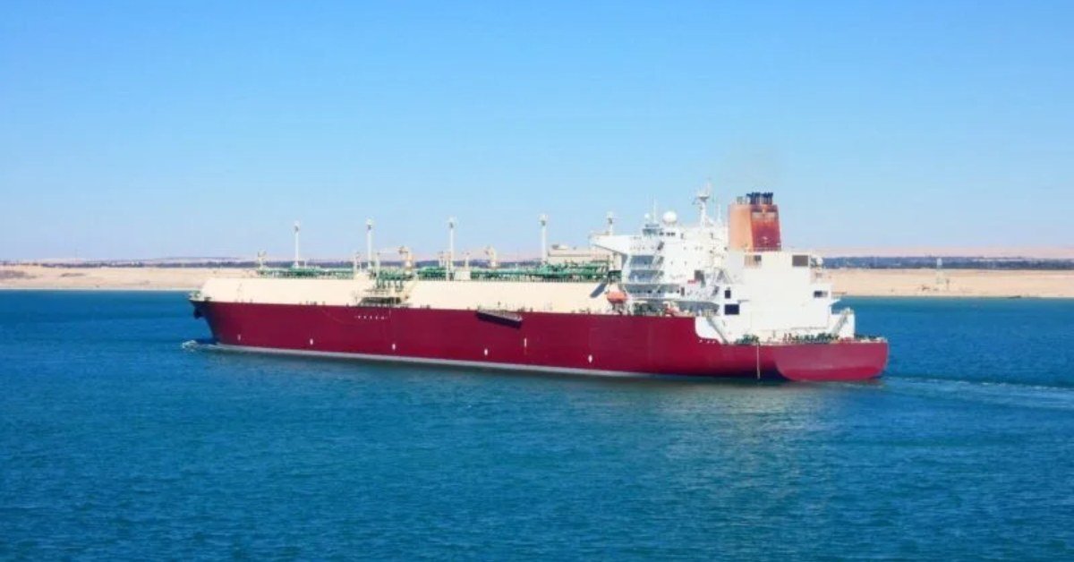 LNG carrier transiting the Suez Canal through the desert