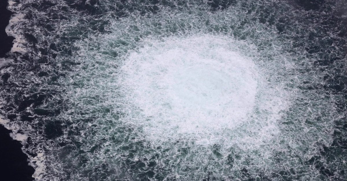 Gas bubbling on the Baltic Sea surface from the damaged Nord Stream pipeline